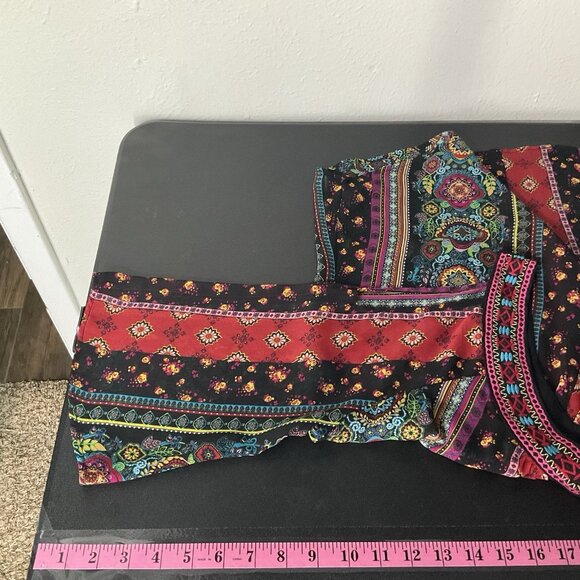 No Boundaries Top XL Floral Colorful Bold Open Shoulder Embroidery V-Neck Aztec - Picture 13 of 15